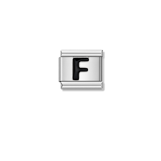 Black Letter F – silver Italian charm by Italycharm