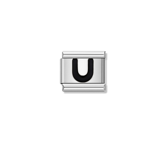 Black Letter U – silver Italian charm by Italycharm