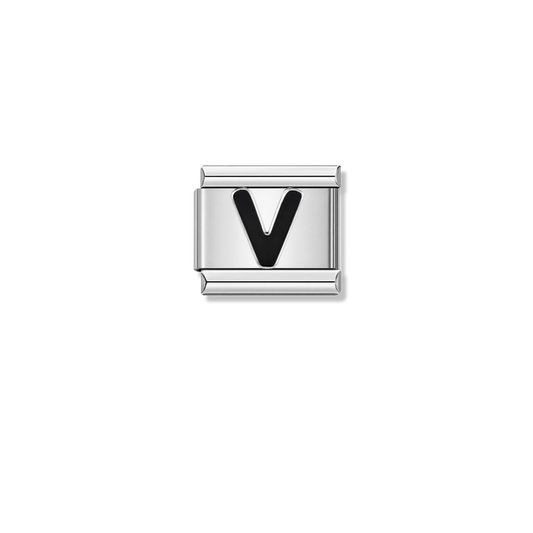 Black Letter V – silver Italian charm by Italycharm