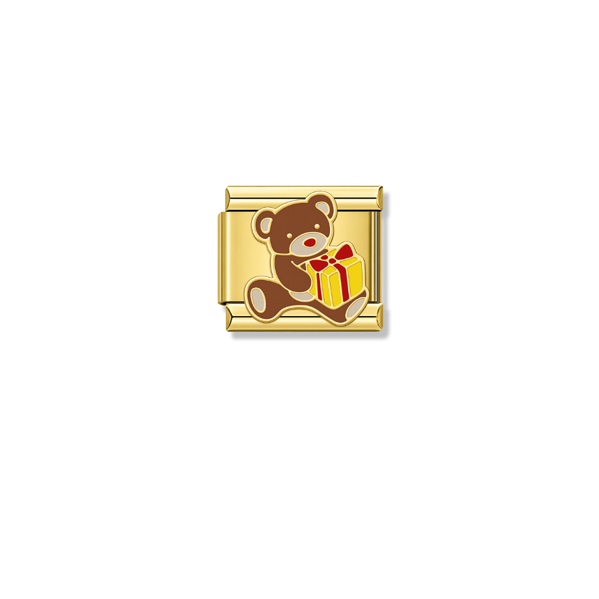Bear With Gift – gold Italian charm by Italycharm