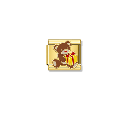 Bear With Gift – gold Italian charm by Italycharm