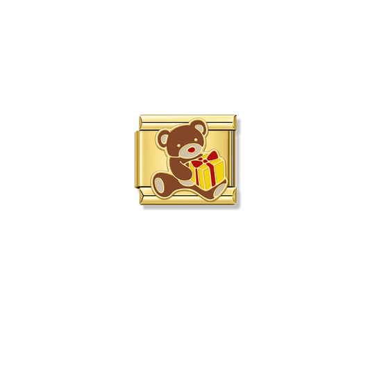 Bear With Gift – gold Italian charm by Italycharm