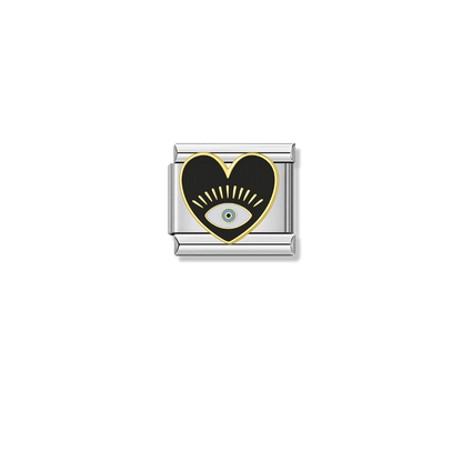 Black Blue-Eyed Heart – silver Italian charm by Italycharm