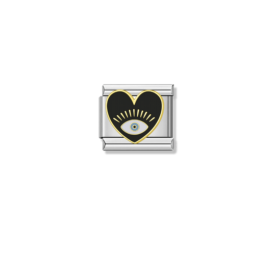 Black Blue-Eyed Heart – silver Italian charm by Italycharm