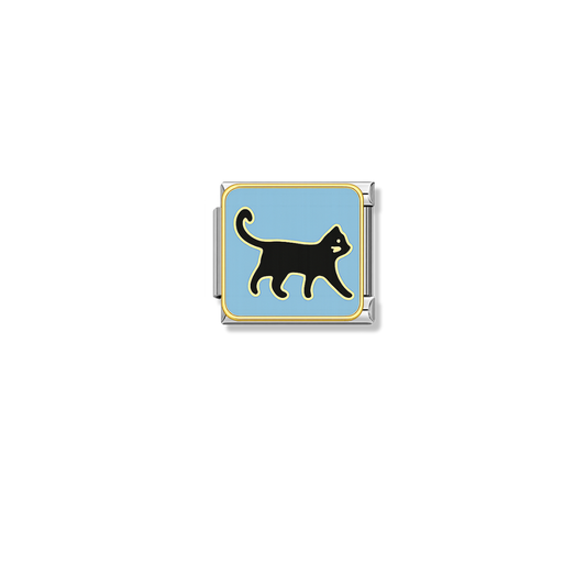 Black Cat Walking – silver Italian charm by Italycharm