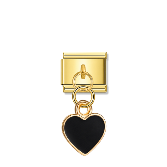 Black Heart – gold Italian pendant charm by Italycharm