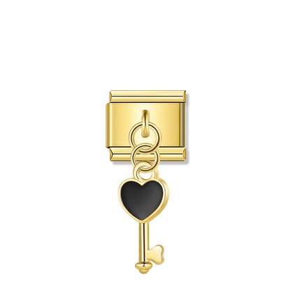 Black Heart Key – gold Italian pendant charm by Italycharm