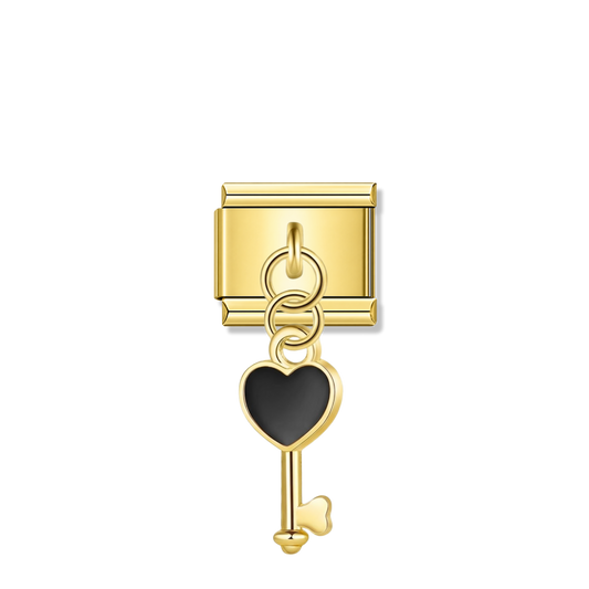 Black Heart Key – gold Italian pendant charm by Italycharm