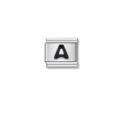 Black Letter A – silver Italian charm by Italycharm