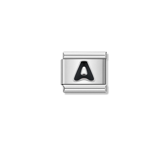 Black Letter A – silver Italian charm by Italycharm