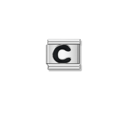 Black Letter C – silver Italian charm by Italycharm