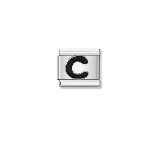 Black Letter C – silver Italian charm by Italycharm