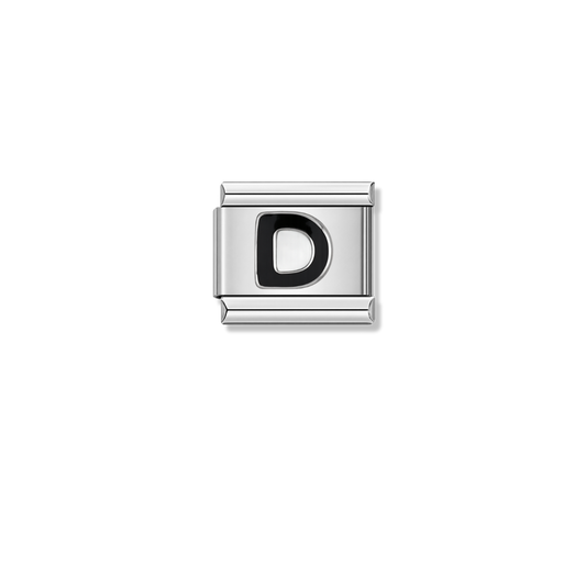 Black Letter D – silver Italian charm by Italycharm