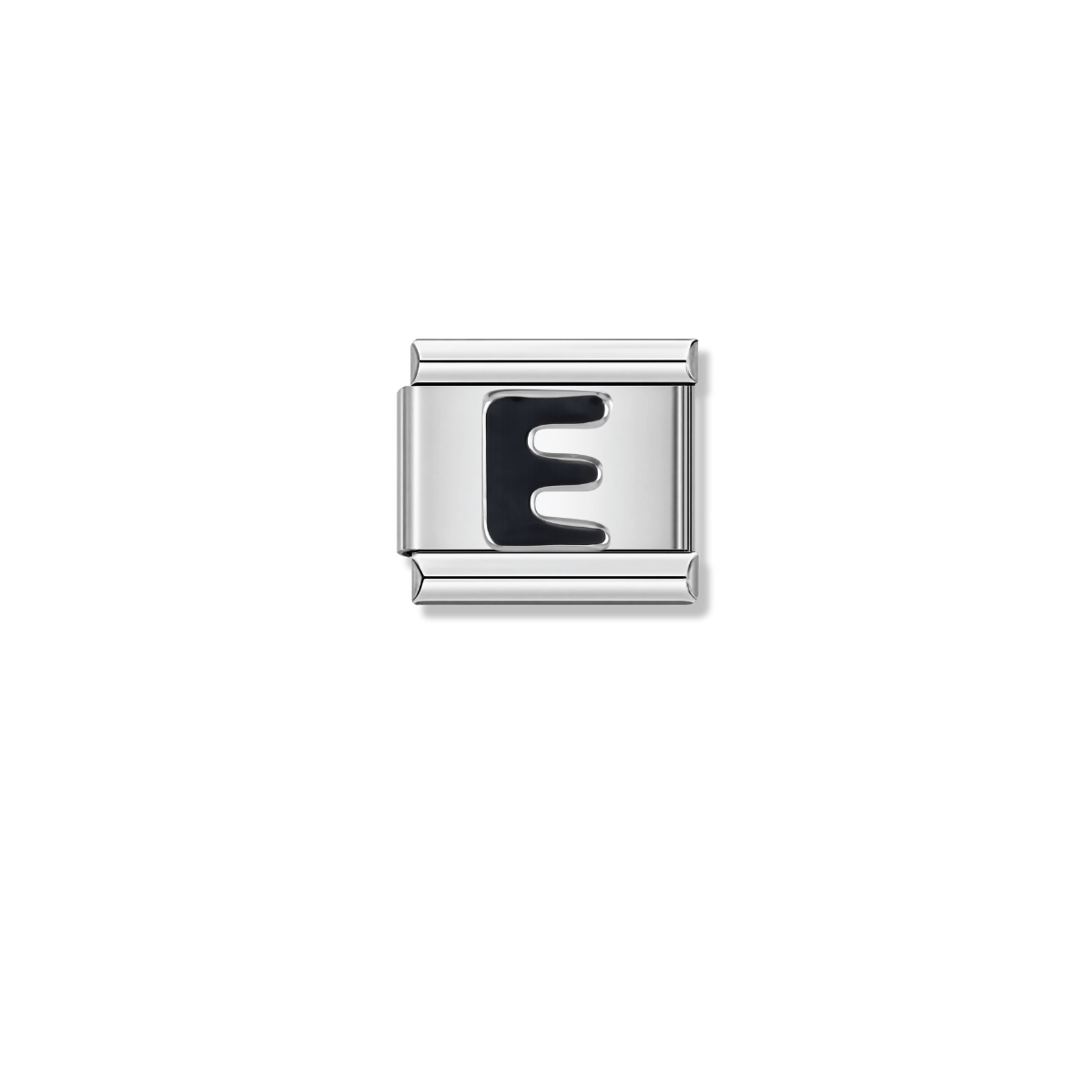 Black Letter E – silver Italian charm by Italycharm