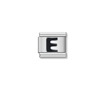 Black Letter E – silver Italian charm by Italycharm