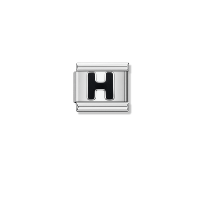 Black Letter H – silver Italian charm by Italycharm