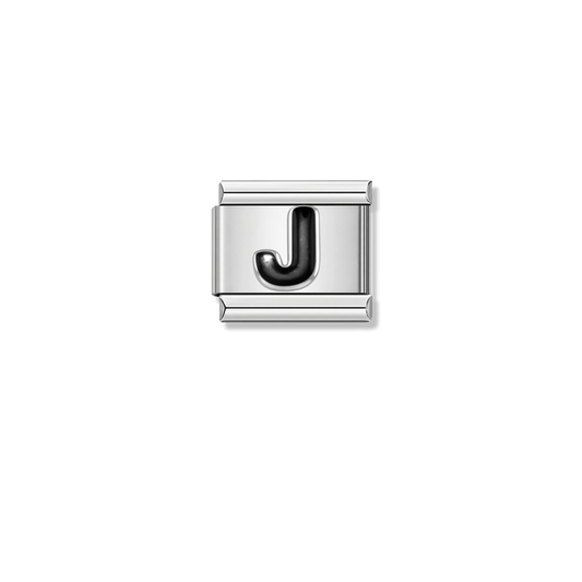 Black Letter J – silver Italian charm by Italycharm