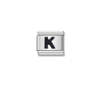 Black Letter K – silver Italian charm by Italycharm