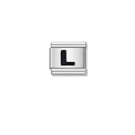 Black Letter L – silver Italian charm by Italycharm