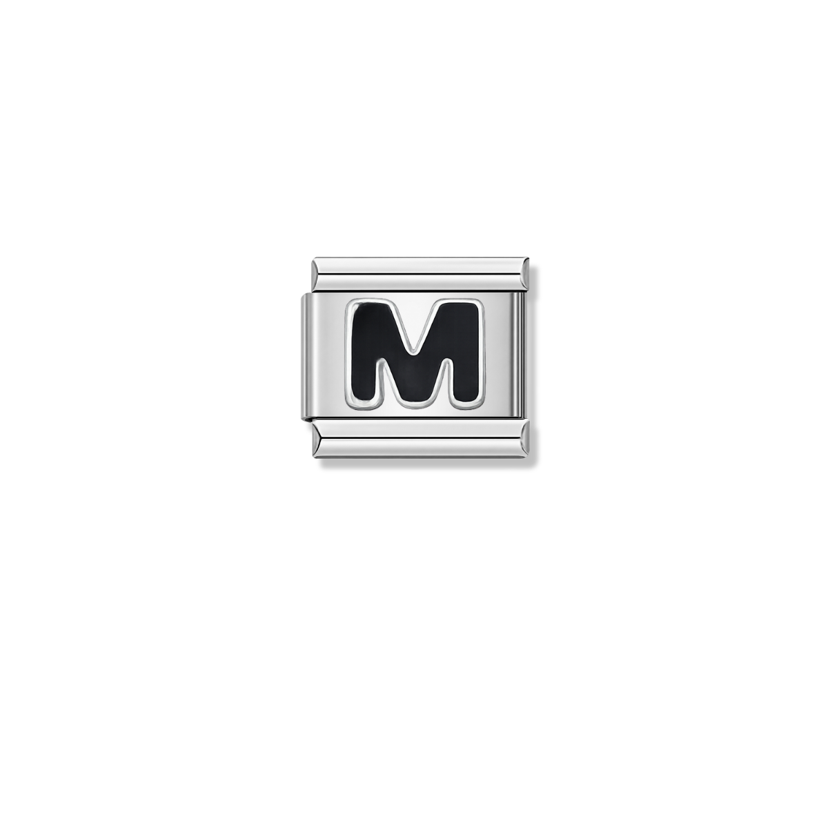 Black Letter M – silver Italian charm by Italycharm