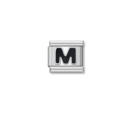 Black Letter M – silver Italian charm by Italycharm