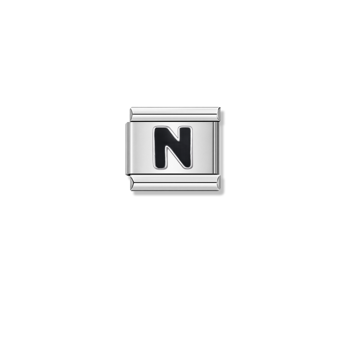 Black Letter N – silver Italian charm by Italycharm