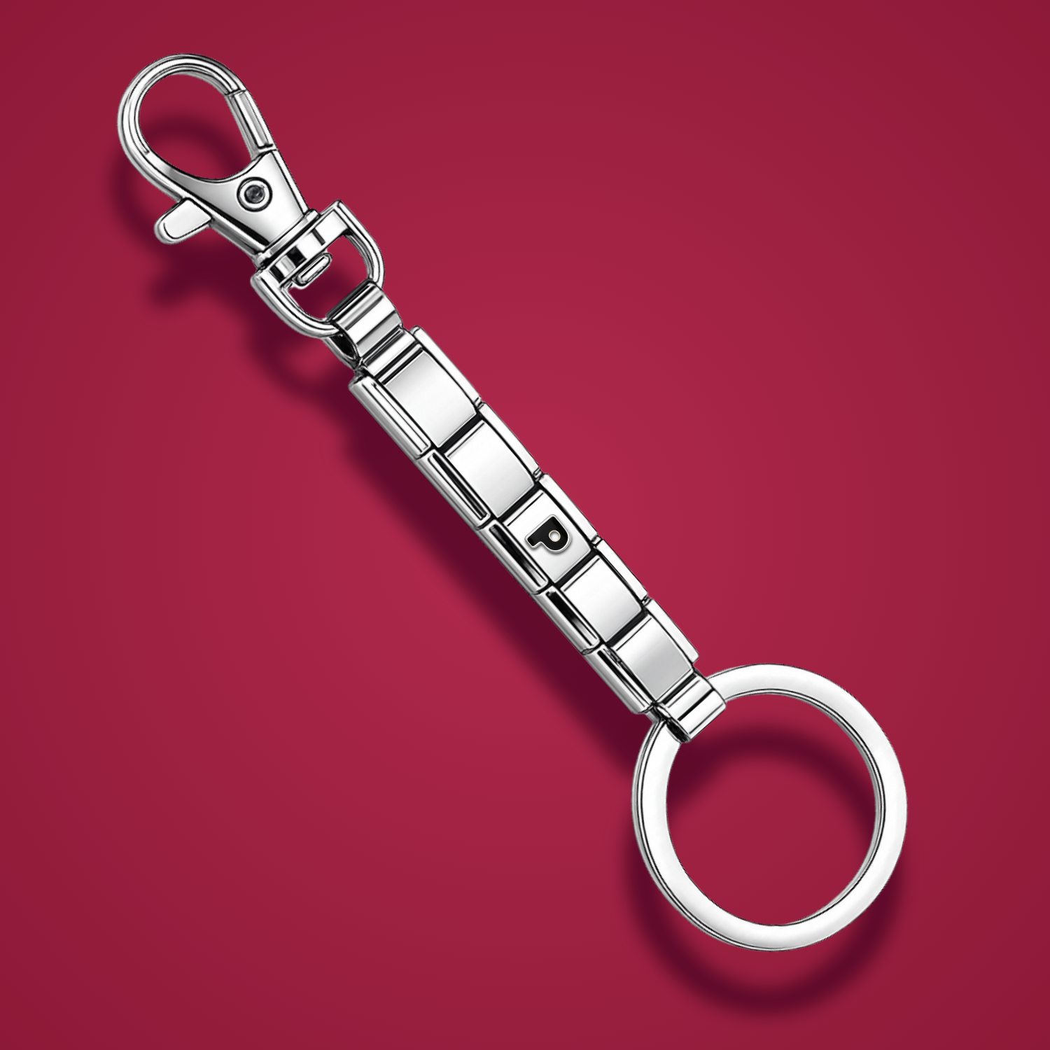 Black Letter P – silver Italian charm worn on an Italian charm bracelet