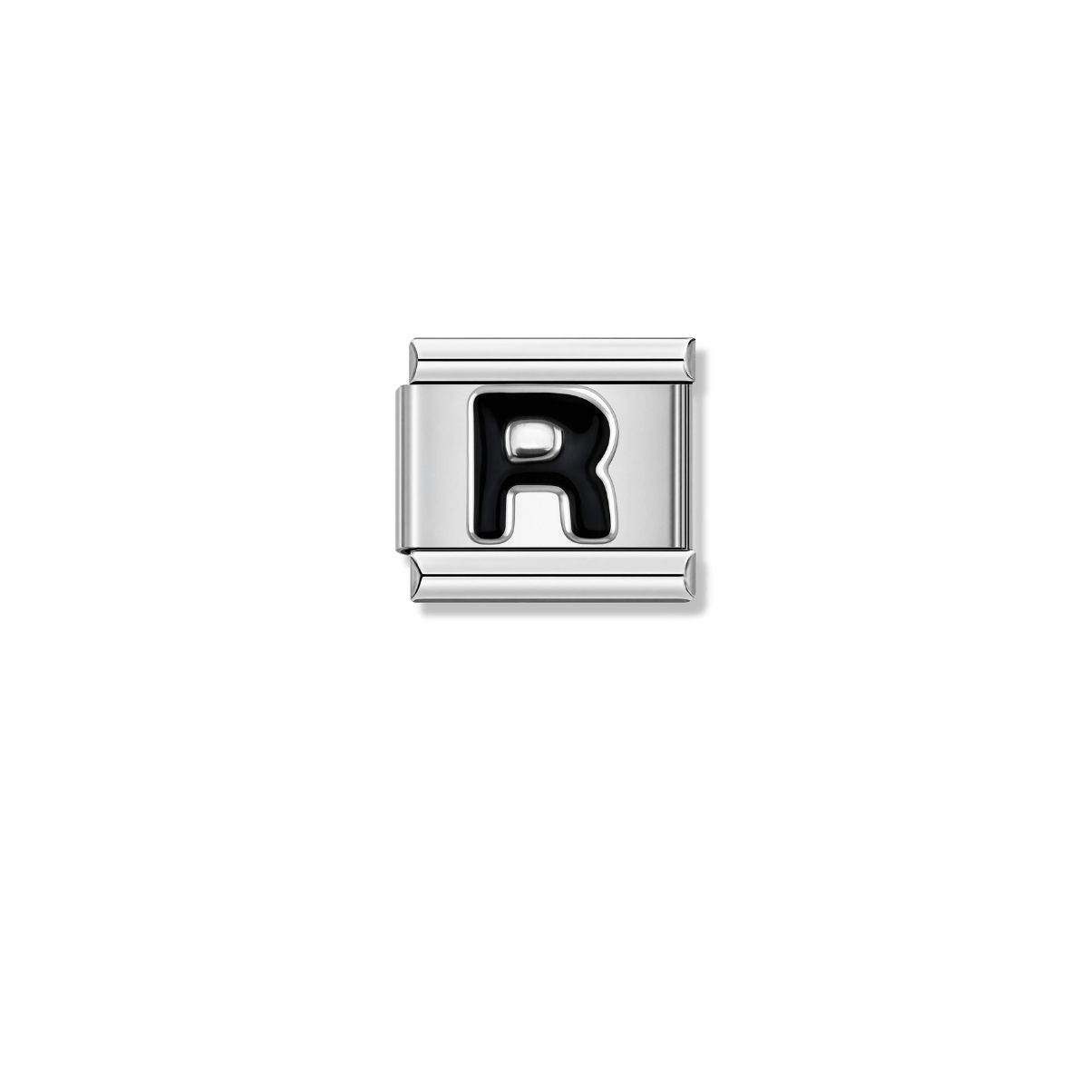 Black Letter R – silver Italian charm by Italycharm