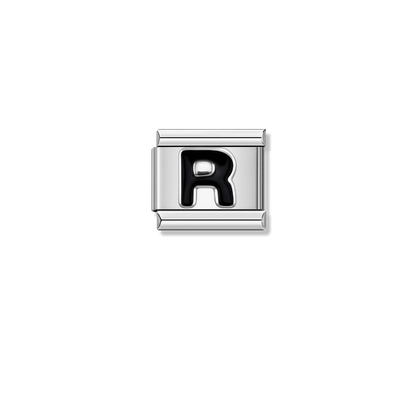 Black Letter R – silver Italian charm by Italycharm