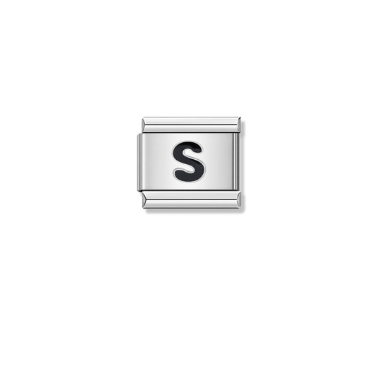 Black Letter S – silver Italian charm by Italycharm