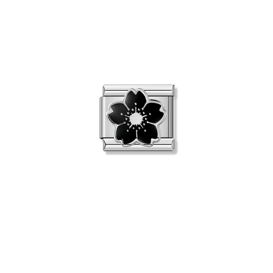 Black Sakura – silver Italian charm by Italycharm