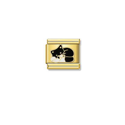 Black and White Cat – gold Italian charm by Italycharm