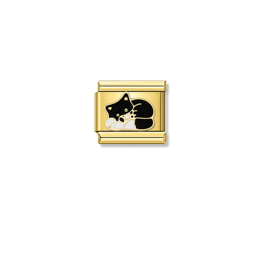 Black and White Cat – gold Italian charm by Italycharm