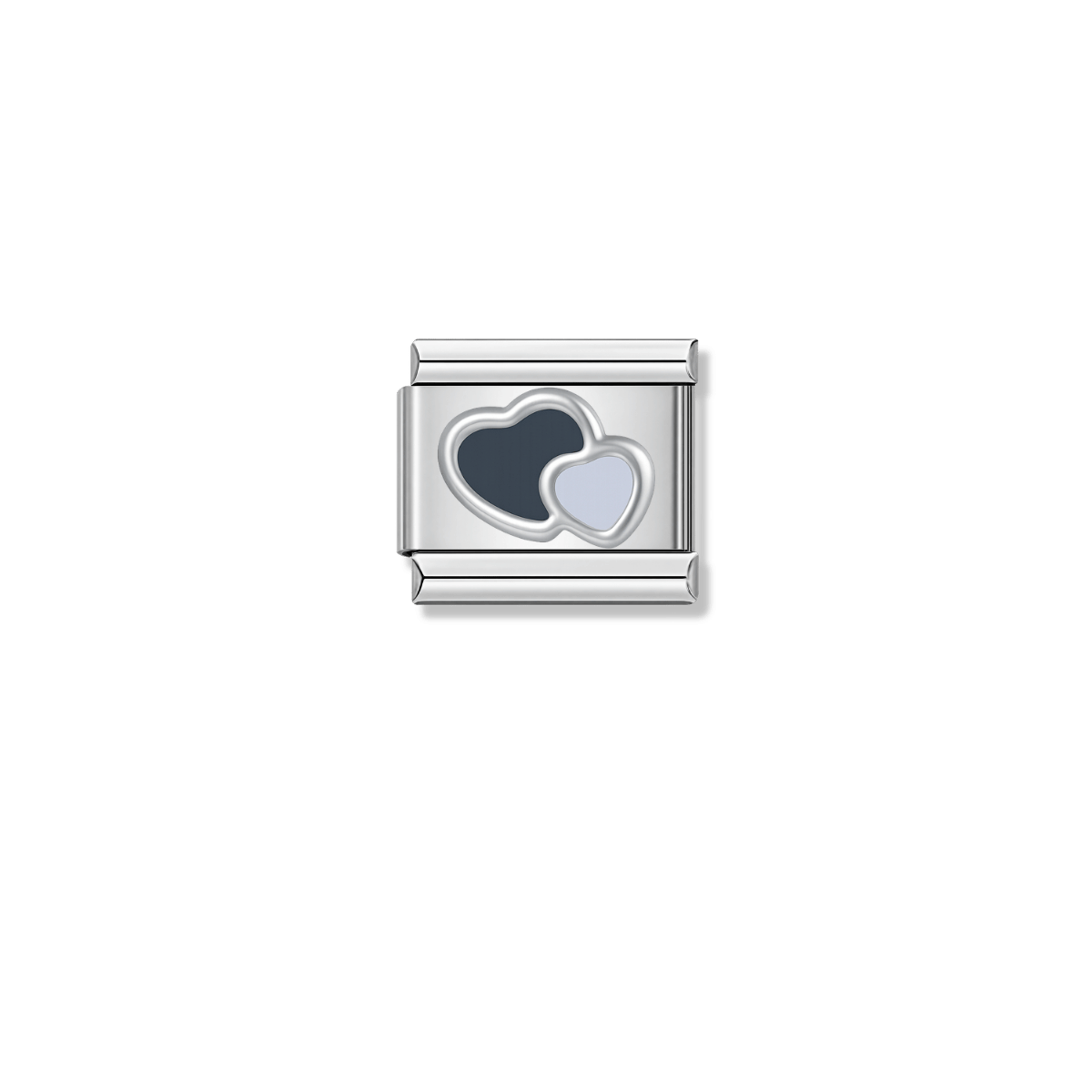 Black and White Double Heart – silver Italian charm by Italycharm