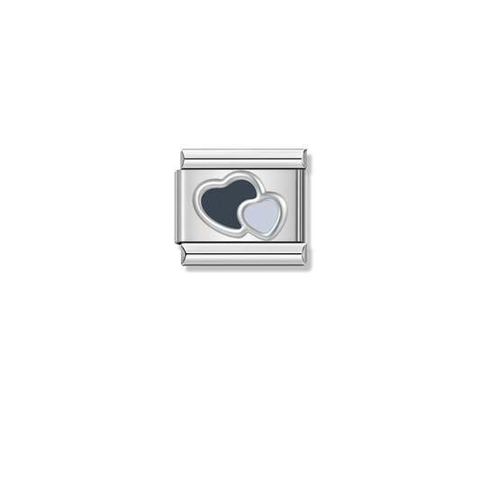 Black and White Double Heart – silver Italian charm by Italycharm