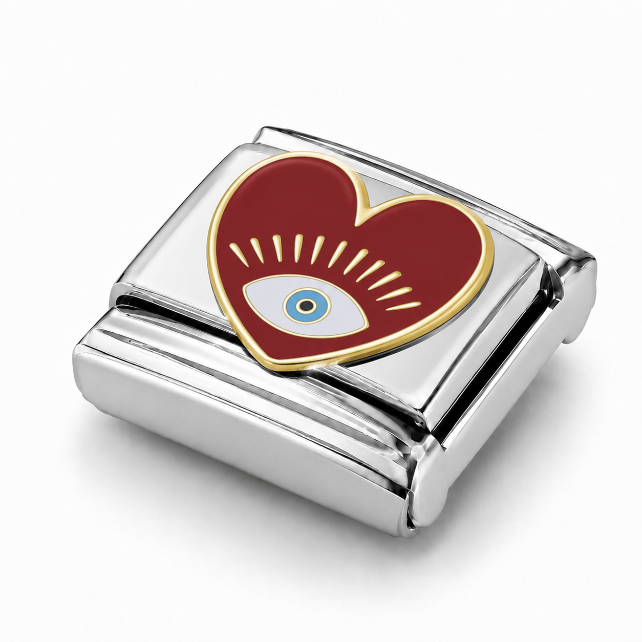 Blue-Eyed Heart – silver Italian charm close-up view