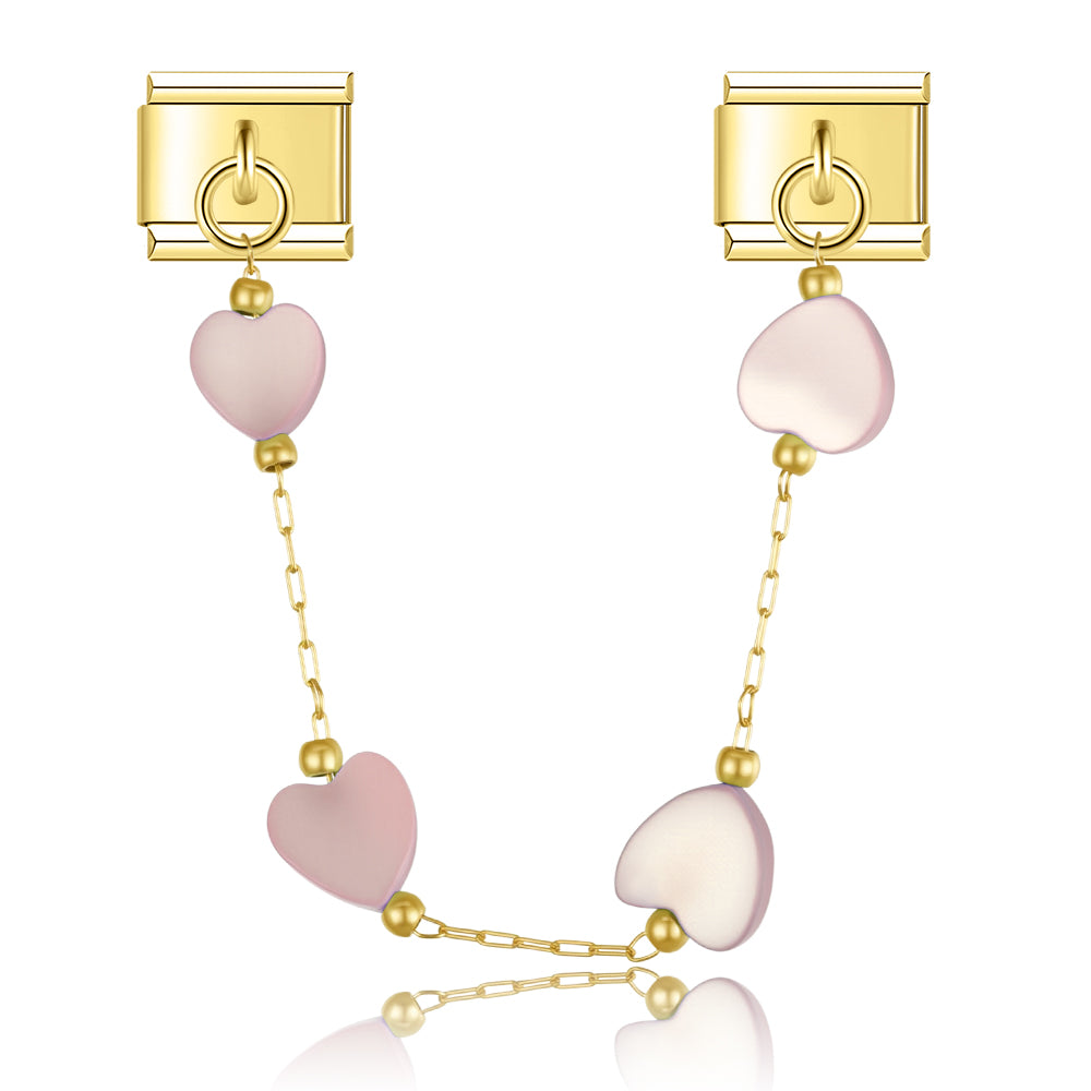 Blush Petal Mother of Pearl Hearts - Gold Chain Charm