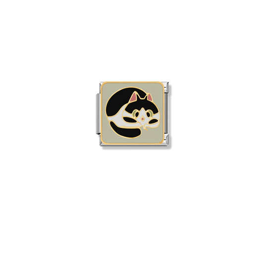Chubby Black and White Cat – silver Italian charm by Italycharm