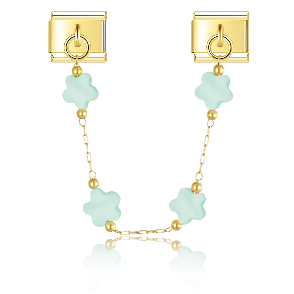 Carribean Green Mother of Pearl Flowers - Gold Chain Charm