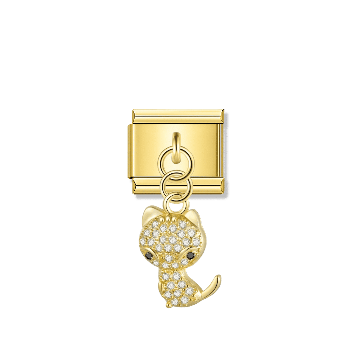 Charming Cat with CZ – gold Italian pendant charm by Italycharm