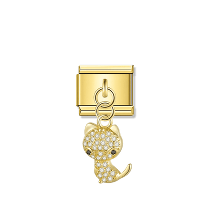 Charming Cat with CZ – gold Italian pendant charm by Italycharm