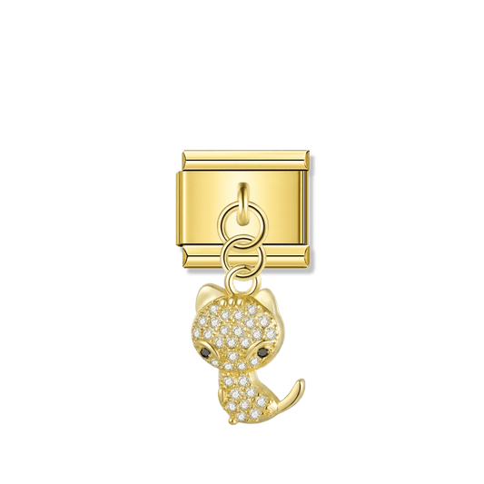 Charming Cat with CZ – gold Italian pendant charm by Italycharm