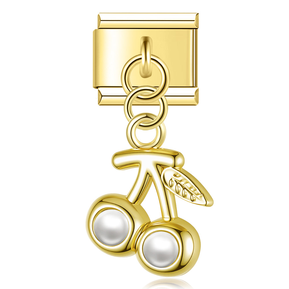 Cherry with Pearl – Gold Italian Pendant Charm