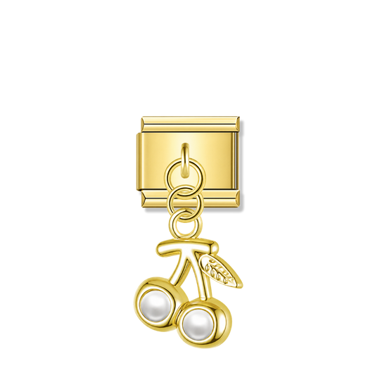 Cherry with Pearl – Gold Italian Pendant Charm – Italian charm by Italycharm