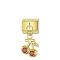 Cherry with Ruby CZ – Gold Italian Pendant Charm