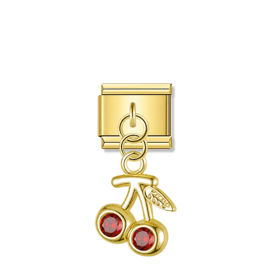 Cherry with Ruby CZ – Gold Italian Pendant Charm – Italian charm by Italycharm