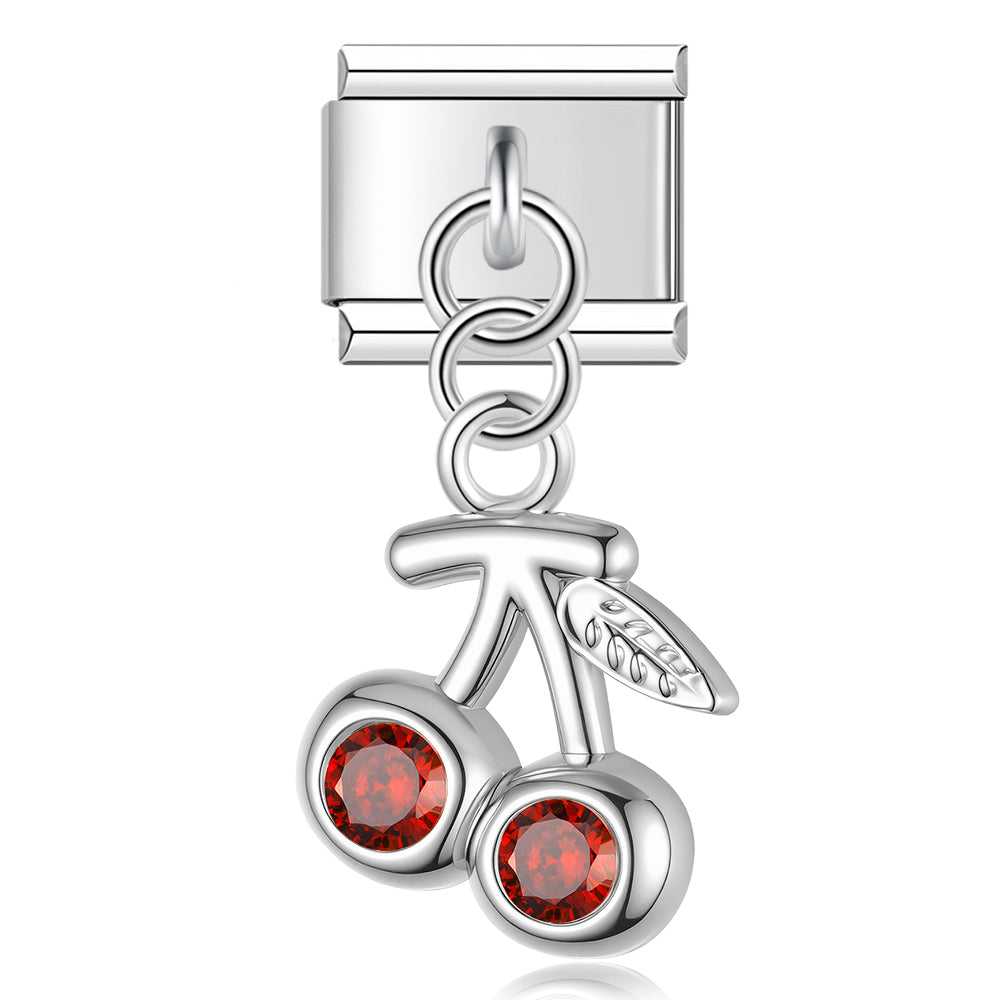 Cherry with Ruby CZ – Silver Italian Pendant Charm