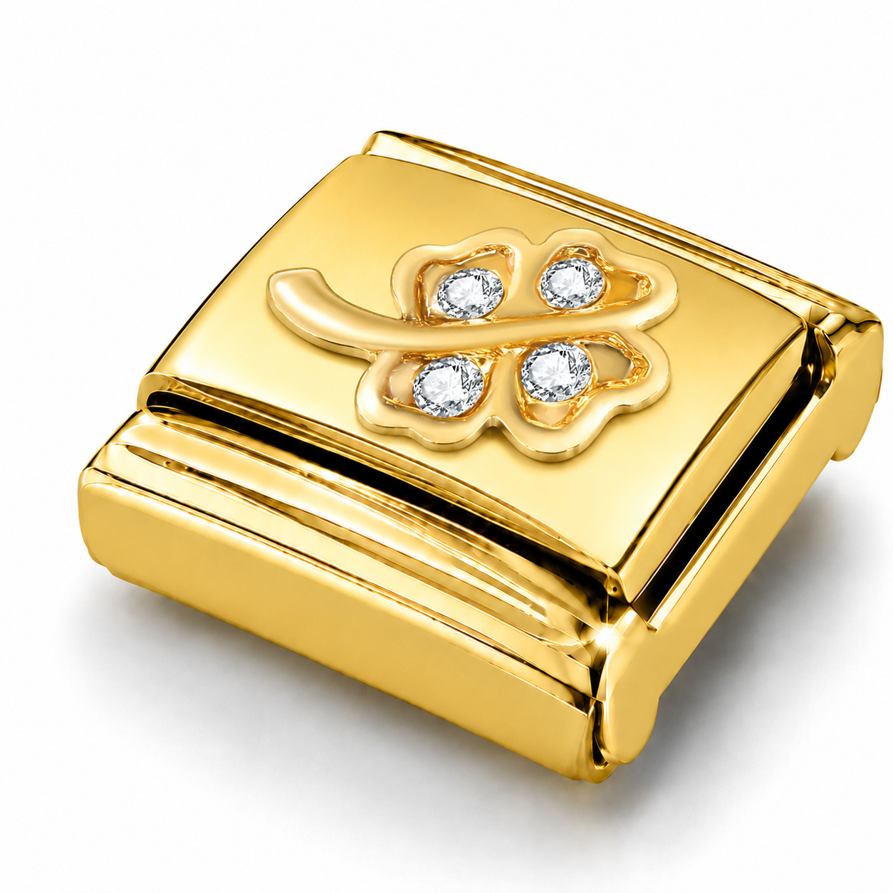 Clover Charm with CZ – gold Italian charm close-up view