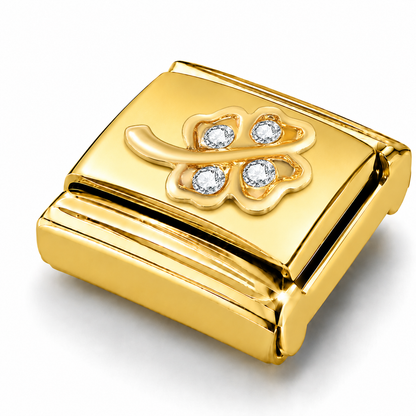 Clover Charm with CZ – gold Italian charm close-up view