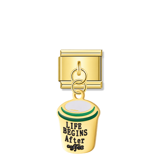 Coffee Lover Cup – Gold Italian Pendant Charm – Italian charm by Italycharm
